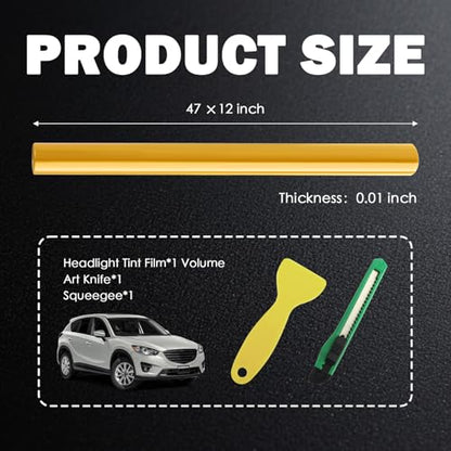 12×47" Car Headlight Tint Film,Self Adhesive Taillight Tint Film for Headlights/Fog Lights/Tail Lights,Waterproof Non-Marking Tail Light Tints Films Kit with Squeegee & Cutter (Yellow) - color: Yellow