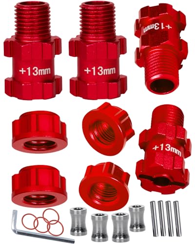 RC Wheel Hex for 1/10 Senton Granite Big Rock Vorteks 3S,Senton Granite Mega550 Infraction Mega570,13mm Extended Wheel Hub Drive 14 to 17mm with Anti-dust Cap Nuts 17mm Alum,Red - color: Red(1 Set)