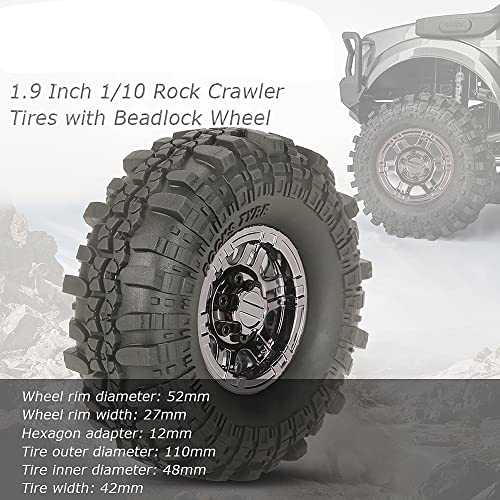 Goolsky 4Pcs AUSTAR AX-4020C 1.9 Inch 110mm 1/10 Rock Crawler Tires with Beadlock Wheel Rim for D90 SCX10 AXIAL RC4WD TF2 RC Car