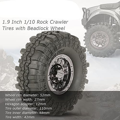 Goolsky 4Pcs AUSTAR AX-4020C 1.9 Inch 110mm 1/10 Rock Crawler Tires with Beadlock Wheel Rim for D90 SCX10 AXIAL RC4WD TF2 RC Car
