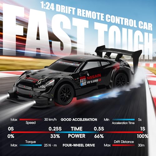 RC Drift Car, 1:24 Scale Remote Control Drift Cars | 2.4GHz 4WD Drifting Cars, 30km/h High-Speed RC Race Car Vehicle, Racing Sport Toy Ideal Gift for Boys Girls Kids - color: Black