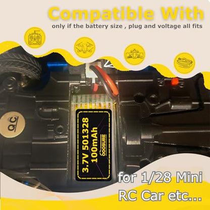 3.7V 100mAh 501328 20C Mini RC Car Battery Compatible with 1/28 Mini Quadcopter Speed Toy Racing Car,1:28 Scale Remote Control Drift Car