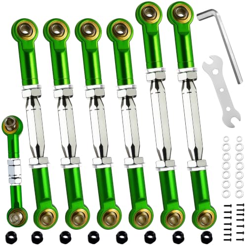 Stainless Steel Turnbuckles Camber Links Fit for Slash 2WD 4x4 Green | Adjustable 78-108mm,Compatible with 1/10 Traxxas Rustler VXL Hoss Stampede Bandit ,CNC Machined,Hops Up Tie Rods Parts - color: Stainless Steel & Green