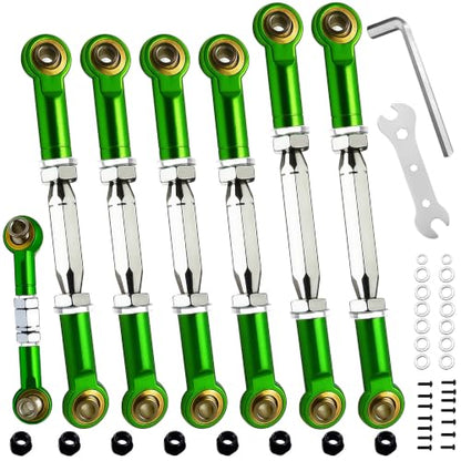 Stainless Steel Turnbuckles Camber Links Fit for Slash 2WD 4x4 Green | Adjustable 78-108mm,Compatible with 1/10 Traxxas Rustler VXL Hoss Stampede Bandit ,CNC Machined,Hops Up Tie Rods Parts - color: Stainless Steel & Green