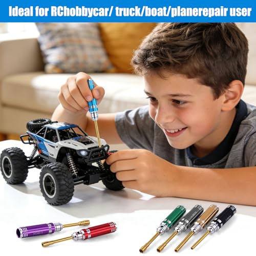 7PCS Colorful Handle Hex Nut Driver Tool Set 2.0 2.5 3.0 3.5 4.0 4.5 5.0mm | Short RC Repair Kit for 1/18 1/24 RC Crawler SCX24 TRX4M AX24