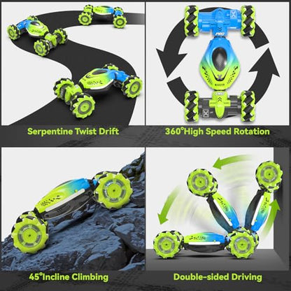 Dysaim Gesture RC Car Hand Controlled Stunt Car for 6-12 yr Boys Girls, 2.4GHz Remote Control Gesture Sensor Toy Drift Twist with Light Music for Kids Birthday Xmas Gift - color: Geen-blue