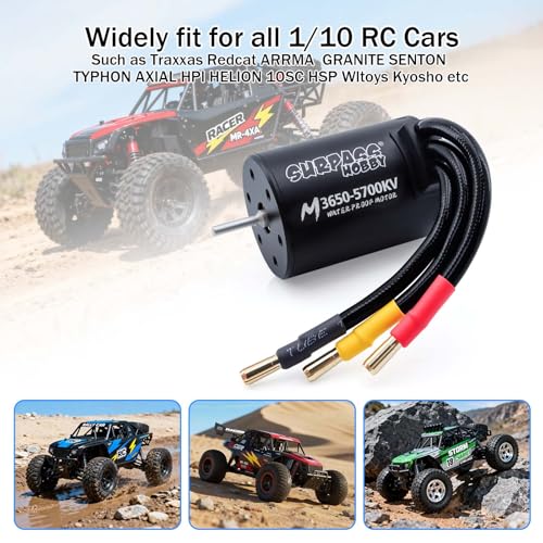 SurpassHobby 3650 5700KV Brushless Motor High Speed Waterproof Shaft 3.17mm Motor and for 1/0 Remote Control Cars Trucks Off-Road Vehicle - size: 5700KV, style: 3650 motor