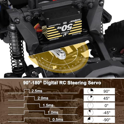 HobbyPark 50kg Servos Waterproof High Torque RC Steering Servo Brushless Motor Fast Speed Standard Size HV Stainless Steel Gears for 1/8 1/10 RC Crawler Car Truck Buggy Control Angle 180° Programmable