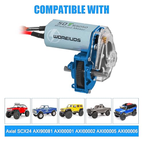 050 50T Brushed Motor with Transparent Acrylic Aluminum Alloy Transmission Gearbox for 1/24 RC Crawler SCX24 AX24 Upgrade (Blue) - color: Blue&Black