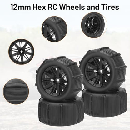 1/16 RC Tires, daitoku RC Paddles Buggy Tires 12mm Hex Hub RC Car Beach Tires for SCY MJX HBX H16 16889 16890 16890A H16E H16BM H16GT H16DR HB17 144001 144002 124016 Master RC Car