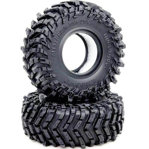 1.0 Tires 58mm All Terrain Crawler tire 4-Pack Fit TRX4M SCX24 | Super soft sticky mud terrain 1.0'' tyre,premium upgrade replacement parts For 1/18 & 1/24 RC crawlers Trucks - style: 1.0 All Terrain Tires-58mm Tall