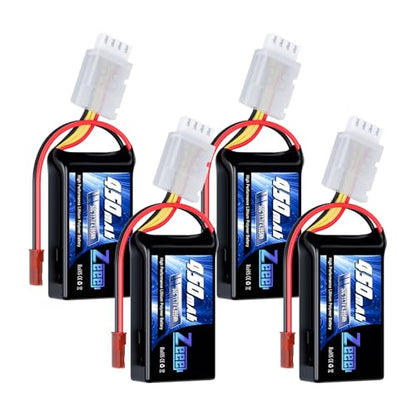 Zeee 3S 450mAh Lipo Battery 11.1V 50C RC Battery with JST Plug for FPV Drone Quadcopter UAV Racing Helicopter Airplane RC Boat RC Car RC Models(4 Pack)