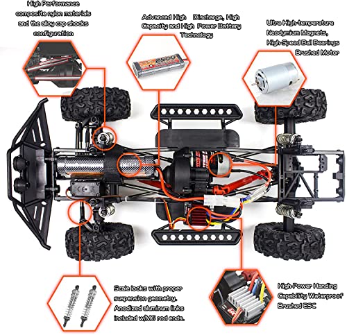 Cheerwing 1:10 Scale Rock Crawler 4WD Off-Road Remote Control Truck | 2.4Ghz,Brushed Motor,Waterproof ESC,20-25km/h Speed,.2V 2500mAh,Large Hobby RC Car for Adults