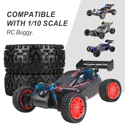 Hobbypark 12mm Hex RC 1/10 Buggy Wheels and Tires Set Height 3.46''(88mm) for Redcat Shockwave Tornado S30 EPX/PRO ExceedRC EP SunFire HSP Off Road Car