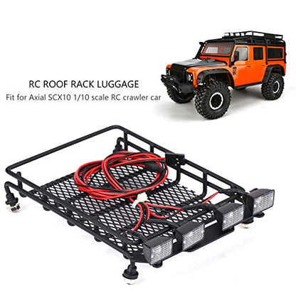 RC Roof Rack Luggage with LED Lights Quadrate for SCX10 1/10 Scale RC Crawler Car 4 White