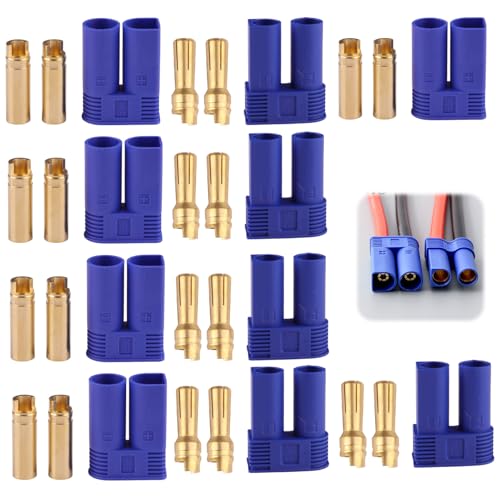 5 Pairs EC5 Battery Banana Plug Connector Adapter Female Male 5.0mm Gold Bullet Connector for EC5 RC ESC LIPO Battery Device Electric Motor Boat Drone Airplane car Truck Quadcopter(Blue Gold)