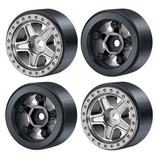 4PCS 1.0inch Wheel Rims RC Plastic 5-Spokes Beadlock Wheel Rim Hub for Axial SCX24 Deadbolt All 1/24 Scale RC Crawler Upgrade Parts Accessories (Titanium) - color: Titanium