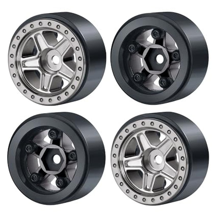 4PCS 1.0inch Wheel Rims RC Plastic 5-Spokes Beadlock Wheel Rim Hub for Axial SCX24 Deadbolt All 1/24 Scale RC Crawler Upgrade Parts Accessories (Titanium) - color: Titanium