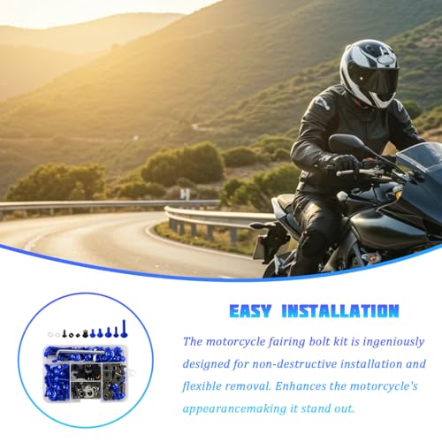 195PCS M5 M6 Motorcycle Fairing Bolt Kits, Stainless Steel Windshield Fairing Screws Fastener, Motorbike Windscreen Bolts Nut Clips Kit, Universal for Dirt Bike Scooters Motocross (Blue) - color: Blue