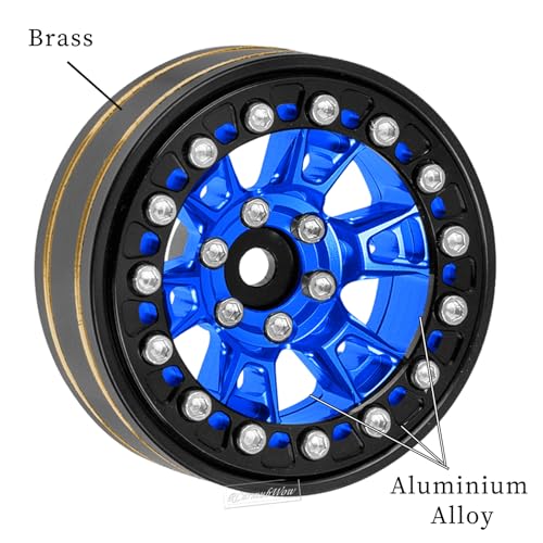 RC 1.3 Beadlock Wheels Single & Dually for 1/18 TRX4M Ascent-18,1/24 SCX24 FCX24 RC Crawler Car,Aluminium & Brass 1.3 Beadlock Rims,4pcs,Navy Blue w/Black - color: Navy Blue(4pcs)