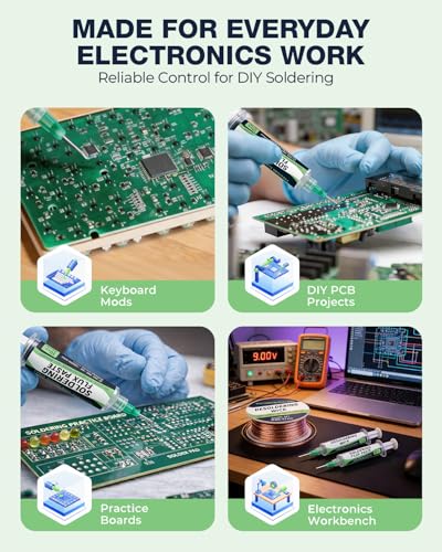 Solder Flux Paste & Desoldering Wick: No Clean Rosin Handy Flux Syringe + Solder Wick Braid Circuit Board Electrical Repair Soldering Accessories Kit, Electronics Soldering Supplies & Desoldering Tool