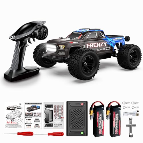 1/12 Brushless RC Cars for Adults, RC Trucks 4x4 Offroad Waterproof, Electric Powered High Speed Remote Control Car, Fast Extreme All Terrain RC Truggy with 3S Battery for Snow Sand - style: Metallic Blue