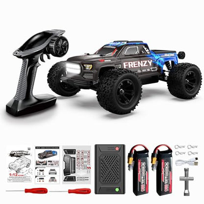 1/12 Brushless RC Cars for Adults, RC Trucks 4x4 Offroad Waterproof, Electric Powered High Speed Remote Control Car, Fast Extreme All Terrain RC Truggy with 3S Battery for Snow Sand - style: Metallic Blue