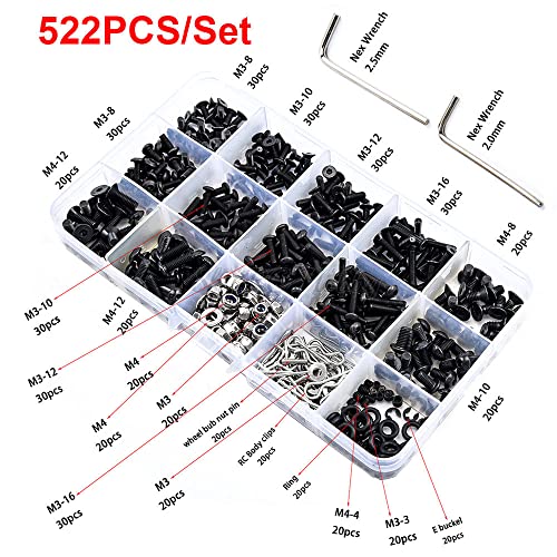 522PCS RC Screws Kit Reapir Tool Box Set Universal for Traxxas Tamiya Axial Redcat HPI SCX10 Losi 1/8 1/10 RC Cars Crawler Hobby