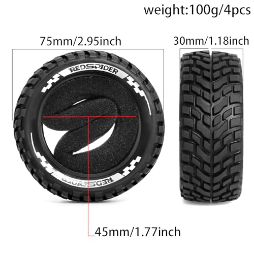 REDSPIDER Aluminum Alloy 1/10 On-Road Rally Wheel Tires 2.95" OD 12mm Hex for 1/10 Tamiya TT01 TT02 XV02 XV01 WLtoys HSP Kyosho WR8 RedCat Sakura HPI (Tire) - color: Tire