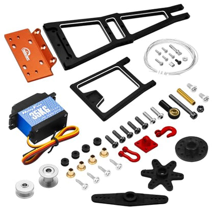 Aluminum RC Winch Double Stent Rescue Set Truck Tow Crane Arm Wrecker Kit with 360° 35KG Servo for 1/10 SCX10 TRX4 RC Crawler and Trailer RC Upgrade Parts - color: Black & Orange
