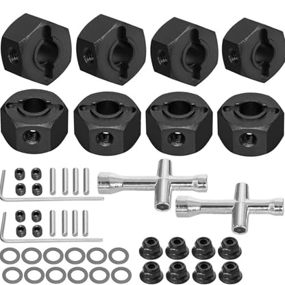 2 Sets Aluminum 12mm Hex Wheel Hubs Hex Adapter & Flanged Lock Nuts for Traxxas Mini Maxx Monster Truck 107154-1 Mini XRT 108076-1 RC Car(Black) - color: Black