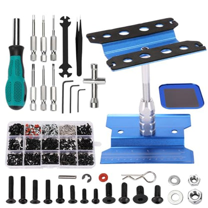 RC Car Repair Work Stand 532 PCS RC Repair Tool Screws Set Kit 360 Degree Rotation RC Repair Station Screwdrivers Screws Pallet Kit for 1/8 1/10 1/12 1/16 1/18 RC Crawler Truck Buggy Tool Set - color: Blue