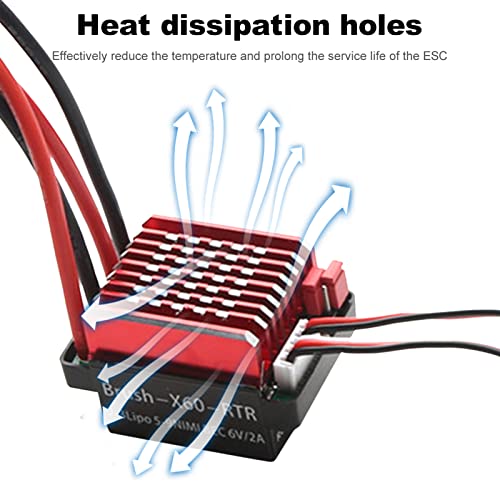 GoolRC 60A Brushed ESC Electronic Speed Controller T Plug 6V 2A BEC Replacement for 1/10 Traxxas TRX4 TRX6 D90 HSP Redcat 4WD RC Car