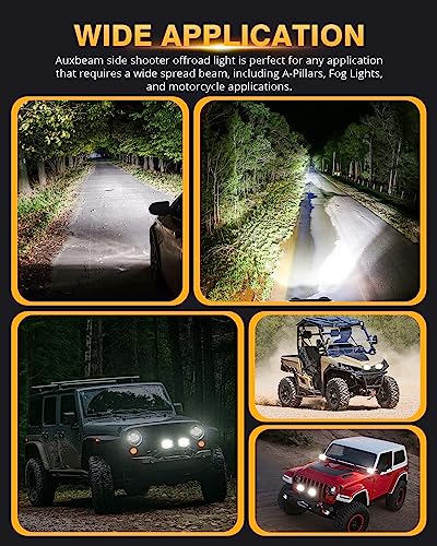 Auxbeam V-MAX Series 4'' 92W Round LED Pod 270° Side Shooter Ditch Lights | 8960LM Pod Lights, Side Shooter LED Offroad Lights with DRL, Spot Flood Combo Beam, 3 Lighting Modes, Auxiliary Pod Light - color: 4in Round LED Pod
