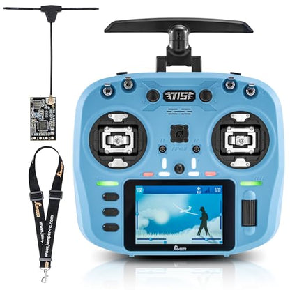 Jumper T15 2.4GHz ELRS Radio Transmitter with Nano Receiver,VS-M Hall Gimbal EdgeTX IPS Color Touchscreen Controller for FPV Drone/Fixed-Wing/Helicopter/Multirotor/RC Car Boat,Mode 2 (Blue)