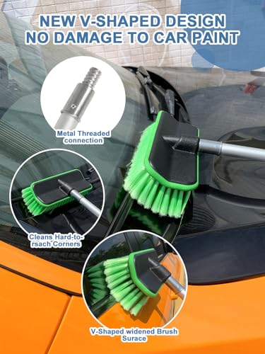59" V-Shaped Car Wash Brush with Long Handle Snow Sweeping Brushing Adopts Soft Bristle Design Not Floating Hair Suitable for Detail Cleaning Tires Roof SUV RV MPV Truck Camper Indoor Outdoor Window