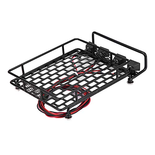 Large Size Roof Rack Luggage Carrier with LED Light Quadrate, RC Roof Rack for Axial SCX10 1/10 Scale RC Crawler Car, High Simulation Metal Accessory with Remote Control for LED Li (2 red 2 White) - style: 2 red 2 white