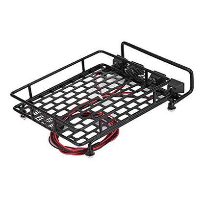 Large Size Roof Rack Luggage Carrier with LED Light Quadrate, RC Roof Rack for Axial SCX10 1/10 Scale RC Crawler Car, High Simulation Metal Accessory with Remote Control for LED Li (2 red 2 White) - style: 2 red 2 white