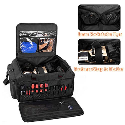 DSLEAF RC Storage Bag for 1/8 & 1/10 Car, Portable RC Carry Case, Bag Only | Multiple Pockets for Batteries, Charger, Tools and Other Accessories, Portable Handle and Adjustable Shoulder Strap