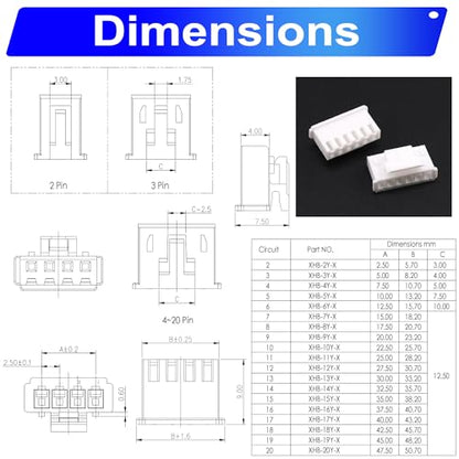 JST 2.54mm Connector with 22AWG Pre-Crimped Wire Kit, JST XHB Lock 2.54 2.54MM 2Pin 3Pin 4Pin 5Pin 6Pin 7Pin 8Pin 9Pin 10Pin Housing with 22AWG Wires for PCB Board & Electronics (JTS-2.5-XHB) - size: 2.5MM-XHB
