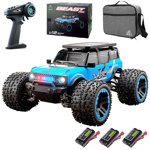 1/20 RC Cars for Adults Fast 55KPH, Electric Brushless Motor Off-Road RC Truck, 4WD Remote Control Car All Terrain, High Waterproof Speed Monster Truck, 3 Batteries(Blue) - color: 3 Batties(blue1)