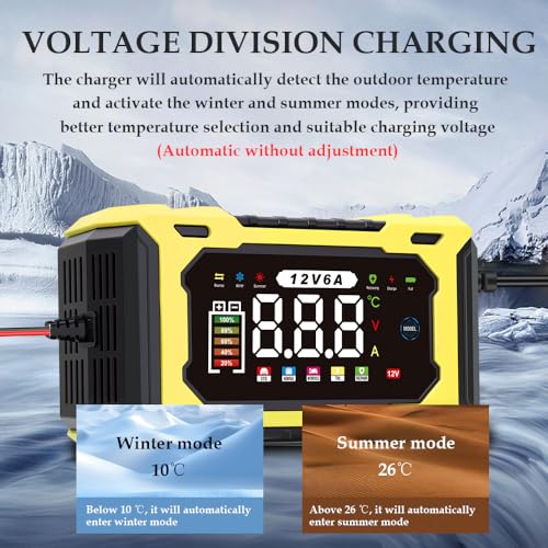 6-Amp 12V Smart Car Battery Charger, Battery Maintainer Trickle Charger with Desulfator, Pulse Repair & Overcharge Protection - for Car Lawn Mower Marine Lead-Acid Batteries (Yellow) - color: Yellow
