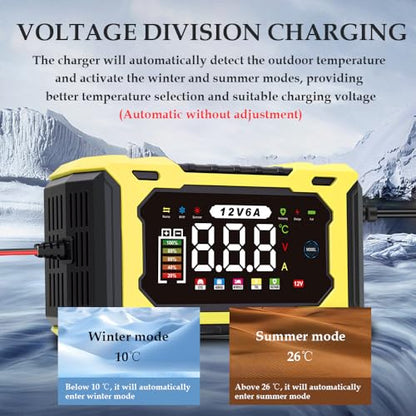 6-Amp 12V Smart Car Battery Charger, Battery Maintainer Trickle Charger with Desulfator, Pulse Repair & Overcharge Protection - for Car Lawn Mower Marine Lead-Acid Batteries (Yellow) - color: Yellow