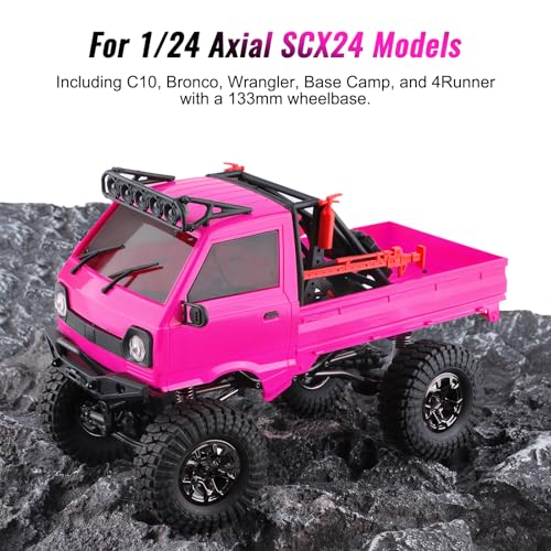 KT24 1/24 Kei Truck Hard Body Shell Kit for 133mm Wheelbase SCX24,MG | Plug-and-Play Lighting, For SCX24 C10/Bronco/Wrangler/Base Camp/4Runner - color: Rose Red