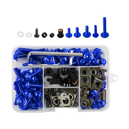195PCS M5 M6 Motorcycle Fairing Bolt Kits, Stainless Steel Windshield Fairing Screws Fastener, Motorbike Windscreen Bolts Nut Clips Kit, Universal for Dirt Bike Scooters Motocross (Blue) - color: Blue