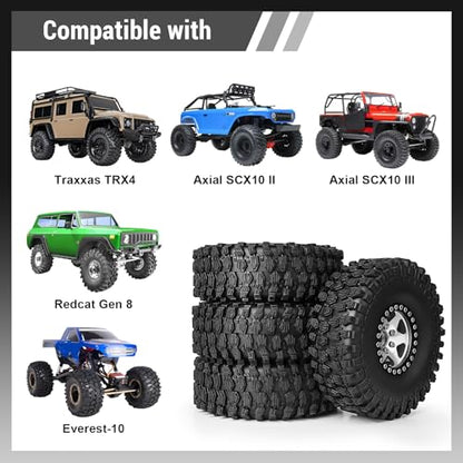 1/10 Scale RC Crawler 1.9 Aluminum Beadlock Wheels and Tires 4.72" 120mm Height Soft Great Grip for Traxxas TRX4 Axial SCX10 II III Redcat Gen 8 Rocks Mud (Style D) - color: Style D