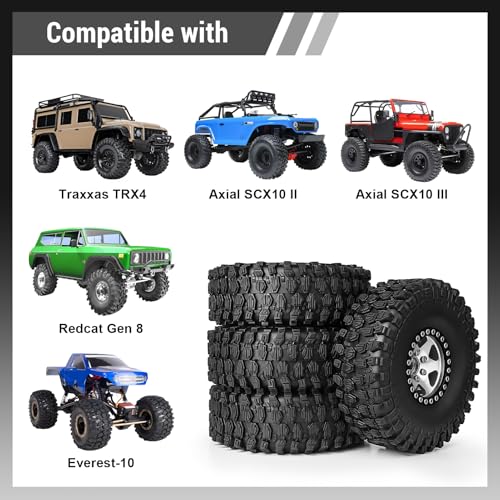 1/10 Scale RC Crawler 1.9 Aluminum Beadlock Wheels and Tires 4.72" 120mm Height Soft Great Grip for Traxxas TRX4 Axial SCX10 II III Redcat Gen 8 Rocks Mud (Style D) - color: Style D