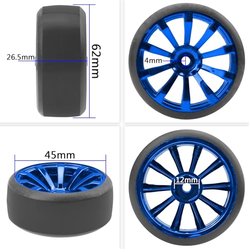 ShareGoo RC 1/10 Drift Tires W/Plastic Wheel Rims 12mm Hex Compatible with HSP Tamiya Kyosho RedCat Traxxas Sakura WLtoys 3Racing 1/10 RC On-Road Racing Touring Car (Blue) - color: Blue