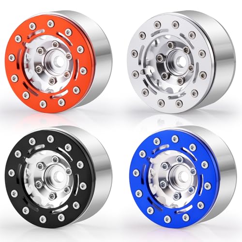 Aluminum 1.55inch Beadlock Ring 1Set/4PCS for AXIAL UTB18 D90 TF2 CC01 AX90069 MST JIMNY 1/10 RC Crawler Truck Car Wheels (Red) - color: Red