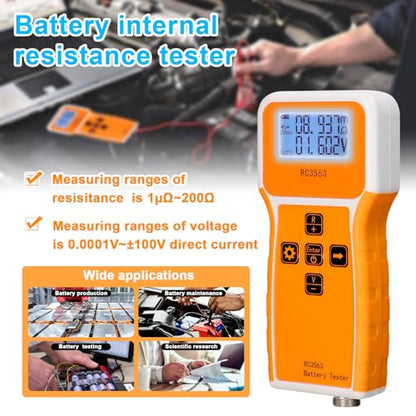 Battery Tester, 200Ω 100V Portable Battery Internal Resistance Voltage Tester 3-Digit Display Battery Tester High-Precise True Four-Wire AC Lithium Lead-Acid Lithium Battery Detector
